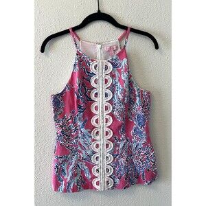 Lilly Pulitzer Women's Top 6 Annabelle Top Capri Pink Samba Sleeveless Preppy